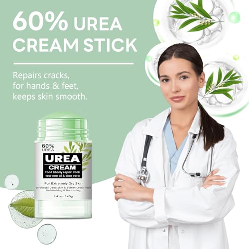 60% Urea Cream Stick with Tea Tree Oil & Aloe Vera, Maximum Strength Foot Cream for Dry Cracked Heels, Feet Callus Remover, Dead Skin Exfoliator, Moisturizing Lotion for Hands, Knees, Elbows - 1.41oz - Image 3