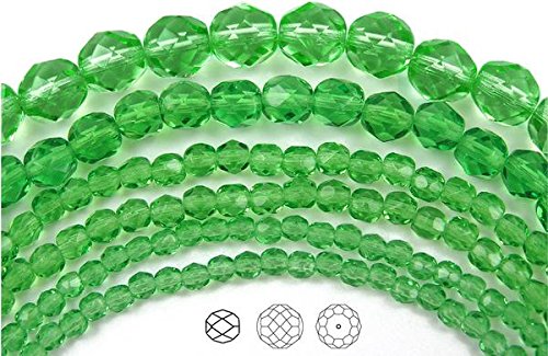 8mm (51 Beads) Peridot, Czech Fire Polished Round Faceted Glass Beads, 16 inch Strand