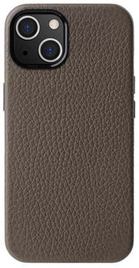 Étui cuir iPhone 13 coque gris véritable litchi microfibre pour téléphone 6,1 pouces
