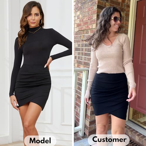 EXLURA Women's Bodycon Ruched Tulip Mini Skirt Elastic High Waist Asymmetrical Short Skirts - Image 4