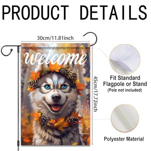 Image of Nuxovilar 12x18 inch Husky Dog Autumn Leaf Wreath Flag