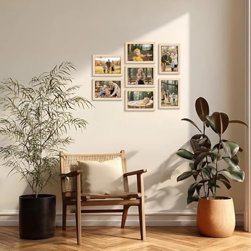 Giftgarden Natur Bilderrahmen 10x15 cm, Holzfarbener Fotorahmen für 15x10 Foto und Bilder, Glattes Schlankes Design, Wand- oder Tischaufsteller - Einzel