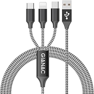 Multi Charger Cable, 3 in 1 Charger Cable [1.2M] Multiple USB Cable Nylon Braided with Micro USB Type C Lightning Cable Connector for iPhone, Android Galaxy, Huawei, Nexus, Nokia,LG, Sony, PS4