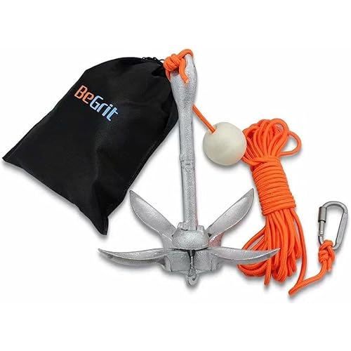 BeGrit Kayak Anchor Small Boat Anchor Folding Marine Anchor for Fishing,Kayak,Paddle Board,Canoe,Jet Ski, with 32.8 ft Anchor Tow Rope Carrying Bag