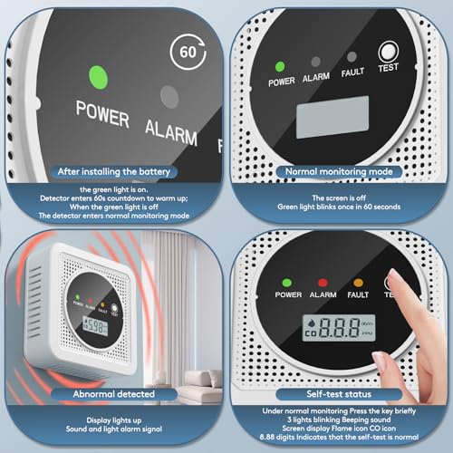 2 in 1, Carbon Monoxide Detectors,Smoke Detector,Smoke Combination CO Alarm,85db Alarm,LCD Large Screen,with 3*AA Batteries,Test Button,Low Battery Warning,Easy Install