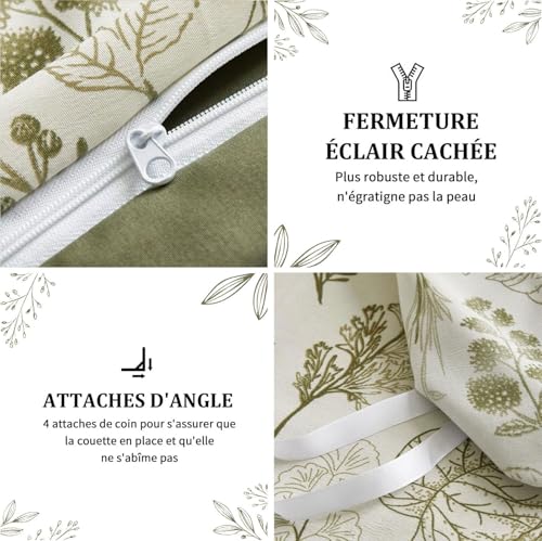 Housse de couette vert olive 220x240cm avec taies d'oreiller pour une chambre cosy - 7