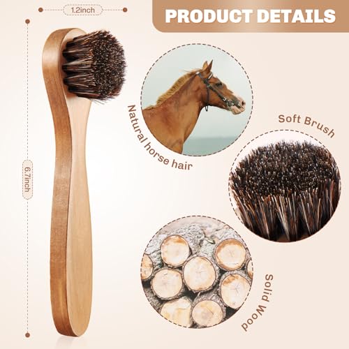 Image of 4 Pcs Horsehair Shine Shoes Brush Kit Polish Dauber Applicators Cleaning Leather Shoes Boots Care Brushes Suede Cleaner Brush with Microfiber Shoe Cloth(Wooden Handle A)