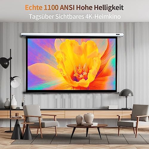 Beamer 4k Tageslicht 1100 ANSI Bluetooth 5G WLAN LED Video Projektor 14300LM 1080P Nativ Heimkino Decke Outdoor Kabellos LCD Smart Android Beamer Netflix Airplay Trapezkorrektur Zoom HDMI USB RJ45