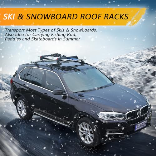 Ski and Snowboard Roof Racks, Ski Roof Racks with Anti-Theft Lock Racks Carrier for Snowboard Universal Ski Top Holder Fits for Square/Round/Aero/Oval Cross Bars, Black