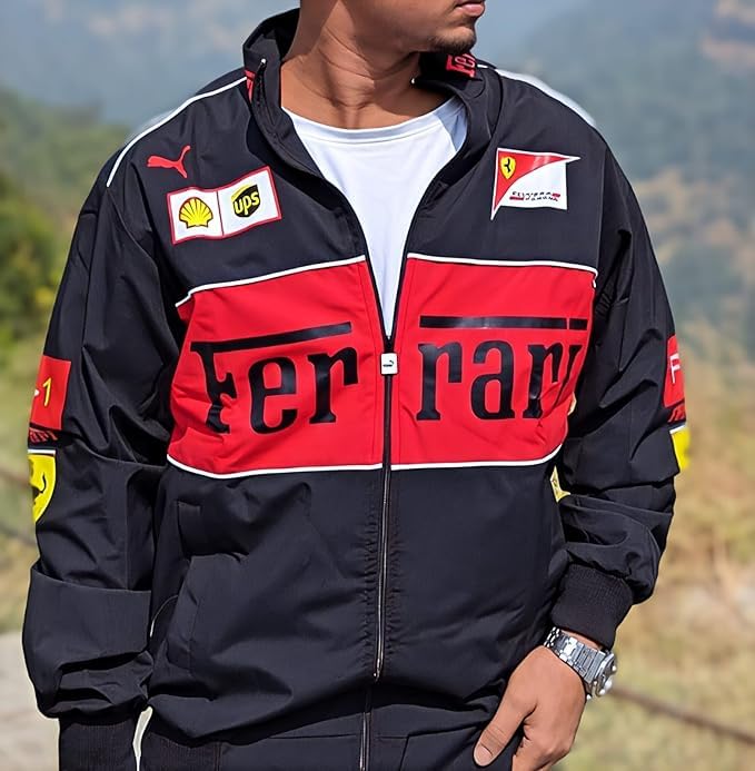 Image of Men's Graphic Printed Parachute Fabric Racing Jackets With Zip Closure for Car & Bike Racing And Casual Outfit