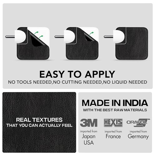 Image of Capes India Protective Adapter Skin Cover Compatible with MacBook Adapter 30W| Not a Case | Vinyl Skin Sticker (Black Leather)