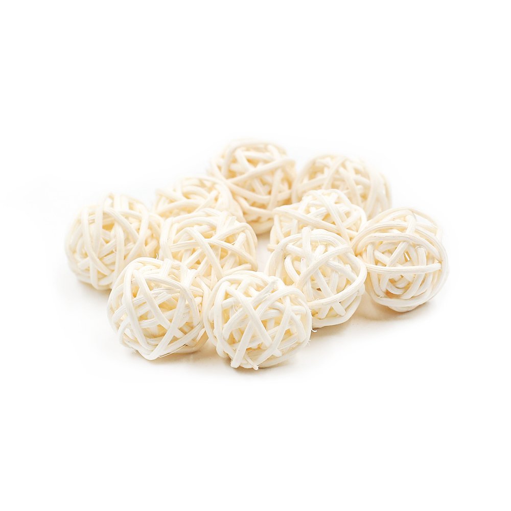 30pcs/Pack Colorful Natural Wicker Rattan Balls for Wedding Christmas Party Hanging Decoration 2cm-White Pack of 30