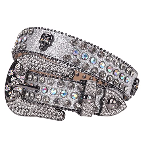 Ceinture punk crâne clous argentés pour jean cowboy homme femme 40-42W
