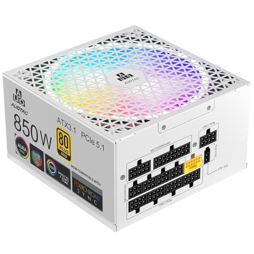 Image of 850W Fully Modular Power Supply, 80+ Gold PSU, ATX 3.1 & PCIe 5.1 Ready, Native Dual-Color 12V-2x6 Cable, RGB Low-Noise Smart Fan, 105C-Rated Capacitors, White