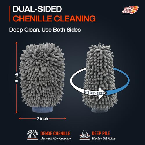 Image of Premium Car Wash Mitt | Extra Plush, Dual-Sided Microfiber Chenille Wash Glove | Ultra Soft & High Absorbency | Scratch-Free Cleaning Mitt for Cars & Bikes | Pack of 1