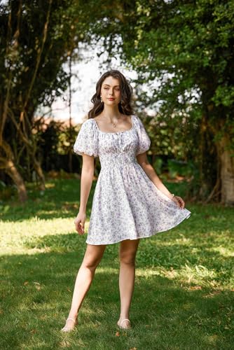 Image of Scarlet Darkness Women's Off The Shoulder Summer Dress Floral Puff Sleeve Renaissance Dresses