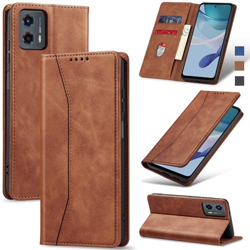 Image of Jasonyu Flip Wallet Case for Moto G 5G (2023),Leather Magnetic Folio Cover with Card Holder,Kickstand - TPU Shockproof Durable Protective Phone Case,Brown