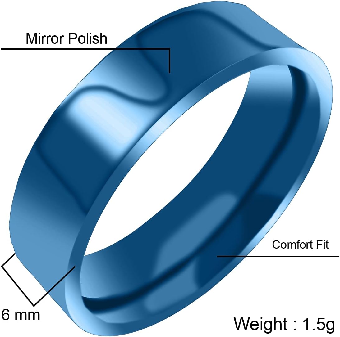 Everstone Custom Personalize Fingerprint Engrave Highly Polished Flat Ring Male Female Men Women His Her Groom Bride Promise Ring Wedding Bands Titanium Ring Color: Blue Sz