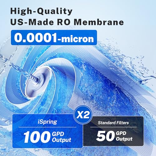 iSpring RO100 Under Sink 5-Stage Reverse Osmosis Drinking Water Filtration System High Capacity 100 GPD Fast Flow, 1:1 Pure to Waste Ratio, US Made Filters thumbnail 3