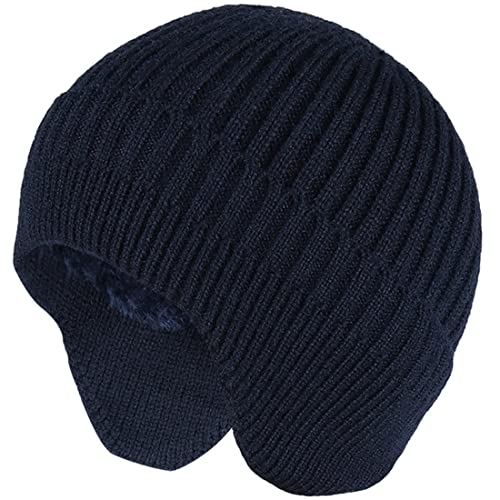 Yixda Gorro de invierno unisex, forro cálido, orejera, gorro de esquí, azul marino, Talla única Cover