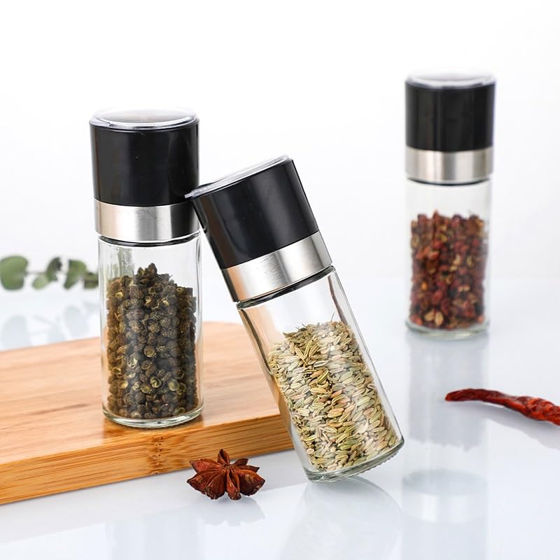 Zestaw młynka do soli i pieprzu, Instrukcja obsługi szklanej butelki na przyprawy o pojemności 100 ml. Nadaje się do kuchni domowej, restauracyjnej pieprzu lub młynka soli