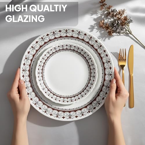 Image of CELLO Lumina Imperial Plus Series Opalware Dinner Set of 19 Pieces For Family of 6 | Bone-Ash Free & Leadfree Opal Glass Microwave & Dishwasher Safe Crockery Plates & Bowls Set For Daily Use & Gifting