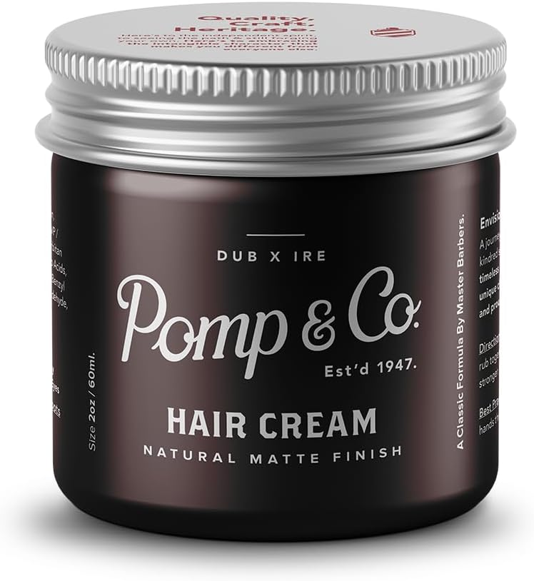 Pomp & Co Hair Styling Cream for Men, Water-Based Cream Pomade with Natural Matte Finish, Medium Strong Hold, Classic Scent, Lightweight Formula, 60ml