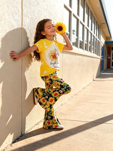 Image of Ayzozuy Kids Toddler Girl Clothes Letter Print Graphic Top + Leopard Print Flare Leg Pants 2PC Summer Clothing Set