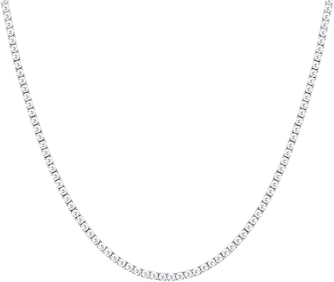 Moissanite Sterling Silver Link Necklace 3MM VVS1 D Color White Gold Plated 925 Moissanite Tennis Vintage Elegant Dainty Birthday Wedding Christmas Valentines Day Jewelry Gift for Women Men Girls