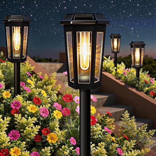 4 Packs Solar Pathway Lights Outdoor, LED Garden Landscape Lightings, 3000K Warm White, Waterproof for Decor Yard, Walkway, Patio, Driveway, Lawn