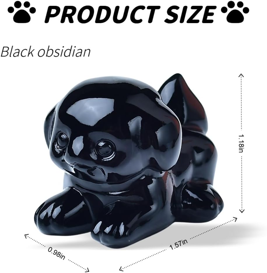 Obsidian Crystal Dog Figurine 1.57 Inch, Handmade Healing Stone Guardian Statue, Chakra Reiki Meditation Pocket-Sized Decor, Luck Gift for Home Office Desk - Protection & Positivity image 2