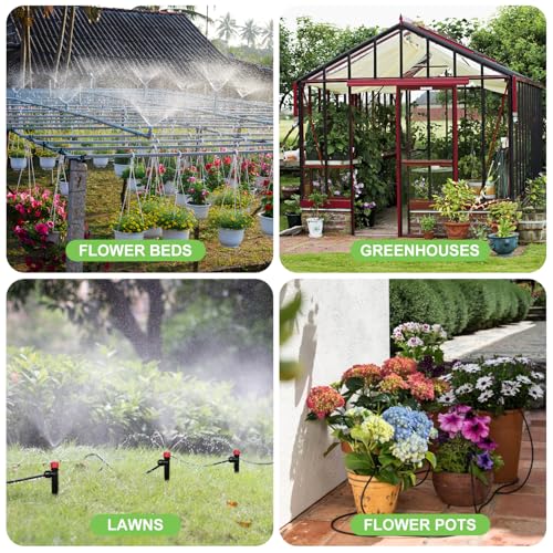 TJJFMM 230FT Drip Irrigation System for Garden with 40 Nozzles & Emitters, Garden Watering System with 1/2" & 1/4" Tube and Barbed Fittings - Adjustable Sprinklers Kit for Greenhouse, Lawn, Raised Bed by TJJFMM - Image 7