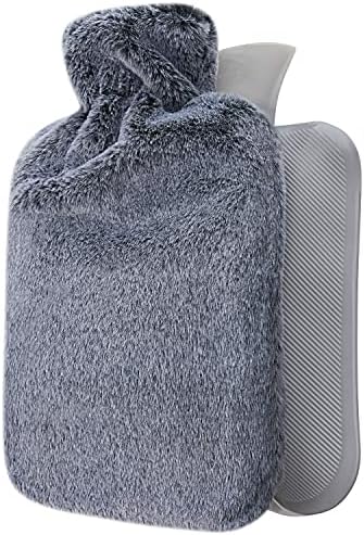 Qomfor Hot Water Bottle with Fluffy Cover - Soft Premium Faux Fur Cover - 1.8l Large Capacity - Hot Water Bag for Cosy Nights, Pain Relief, Back, Neck and Shoulders - Great Gift for Women (Dark Brown)