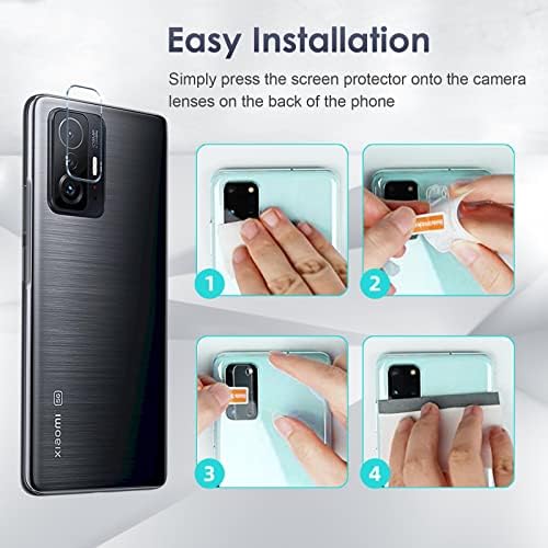 Kiewhay Tempered Glass Compatible with Xiaomi 11T 5G / 11T Pro 5G Screen Protector 6.67'', 3x Screen Protector + 2x Camera Lens Protector, [9H Hardness] [No Bubbles] 99.99% HD Tempered Glass - 5 Pack