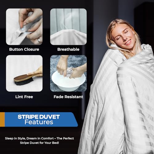 Parure de lit double en microfibre douce blanche pour couette réversible - 4