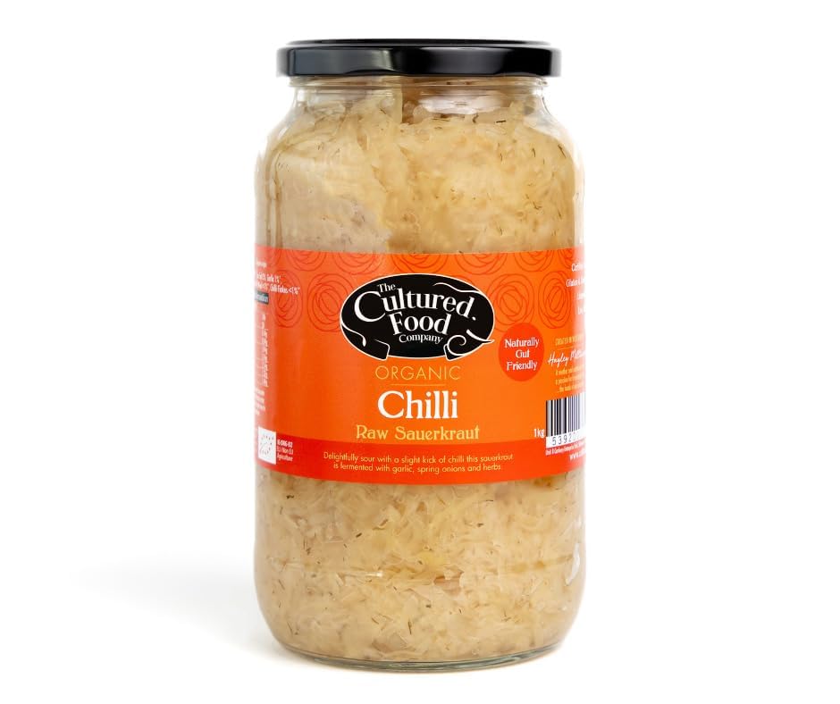 The Cultured Food Company Chilli & Dill Sauerkraut 1kg Jar - Organic Sauerkraut, Raw & Unpasteurised - Probiotic - Gut Healthy - Traditionally Fermented - No Preservatives - Vegan