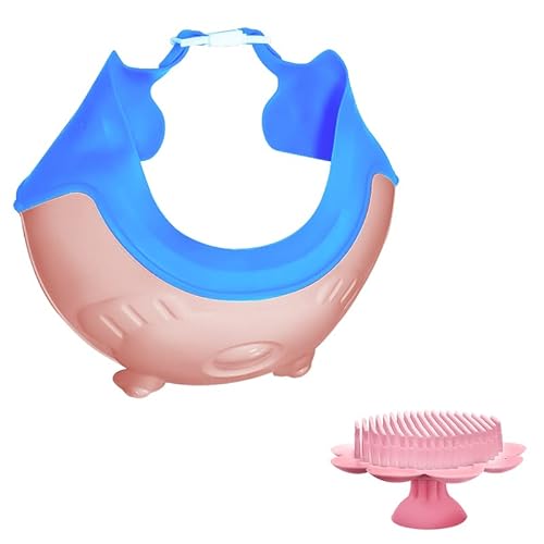 Baby Kids Children Shampoo Bath Bathing Shower Cap Hat Washing Hair Shield Hat Eyes & Ears Protection Silicone Shower Cap With A Bath Brush(Pink) #TOP18