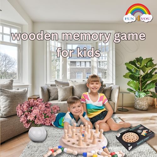 Image of Fun4you Wooden Memory Chess Color Matching Game Montessori Brain Booster Board Game for Kids 3-10 Years Educational Toy Birthday Gift for Boys and Girls