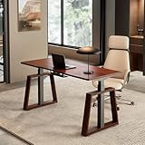 EUREKA ERGONOMIC Electric Standing Desk, 63inch Executive Computer Desk Adjustable Height Desk Modern Trapezoidal Leg Sit Stand Desk Smart APP&Touch Screen, Cherry Top