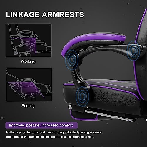 Luckracer Gaming Chair With Footrest Office Desk Chair Pu Leather High Back Adjustable Swivel Lumbar Support Reclining Ergonomic Gamers Chair With Footrest Purple #TOP2