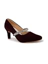 Elle Women Velvet Embellished Mary Jane Slip-On Pumps Maroon gallery image