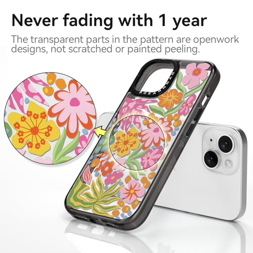 Coque compatible iPhone 13 durable antichoc 2 m Rosarnnah fleur de passion noire
