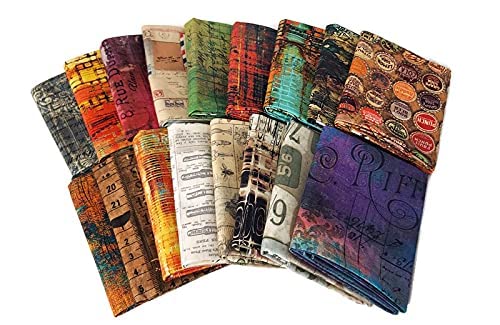 10 Fat Quarters - Tim Holtz Eclectic Elements & Abandoned Assorted Free Spirit Maps Rulers Numbers Charts Classic Quality Quilters Cotton Fabrics Fat Quarter Bundles Pre-Cuts M222.17 #TOP1