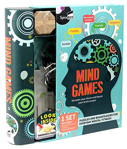 SpiceBox Adult Art Craft & Hobby Kits Gift Set Mind Games with Over 50 Adult Brain Teaser Puzzles for Everyday Metal Fitness, Mind Games Kit for Adults, Teens and Kids