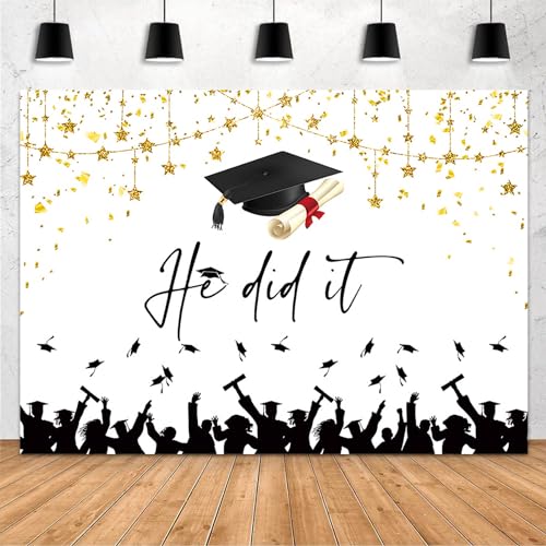MEHOFOND 7x5ft He Did It Graduation Backdrop Congrats Grads He