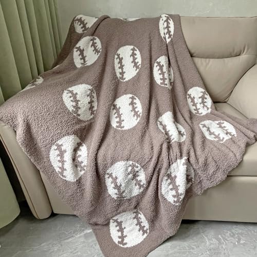 Cozy Baseball Pattern Blanket Perfect Lightweight Bedding for Adults Soft Warm and Plush Soccer Sports Blanket Great for Bed Sofa (Baseball-Brown 50x60)
