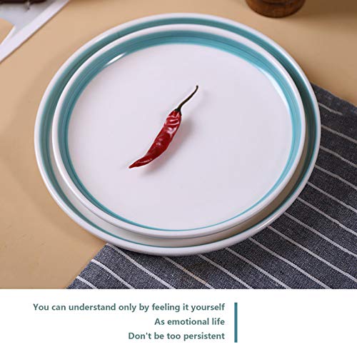 Porcelain Simple Plate, Home Dessert Cake Plate With Green Edges Western-Style Steak Pasta Thick And Durable Tableware Easy To Clean Plate,White,20.32.1Cm #TOP2