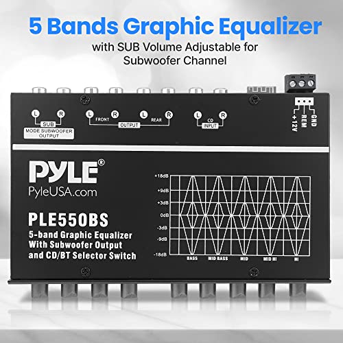 Pyleusa 5 Bands Graphic Equalizer With Sub Volume Adjustable For Subwoofer Channel, Built In Bluetooth For Wireless Music Streaming, Stereo Rca Output, Aux Rca Input, Mounting Hardware Included #TOP14