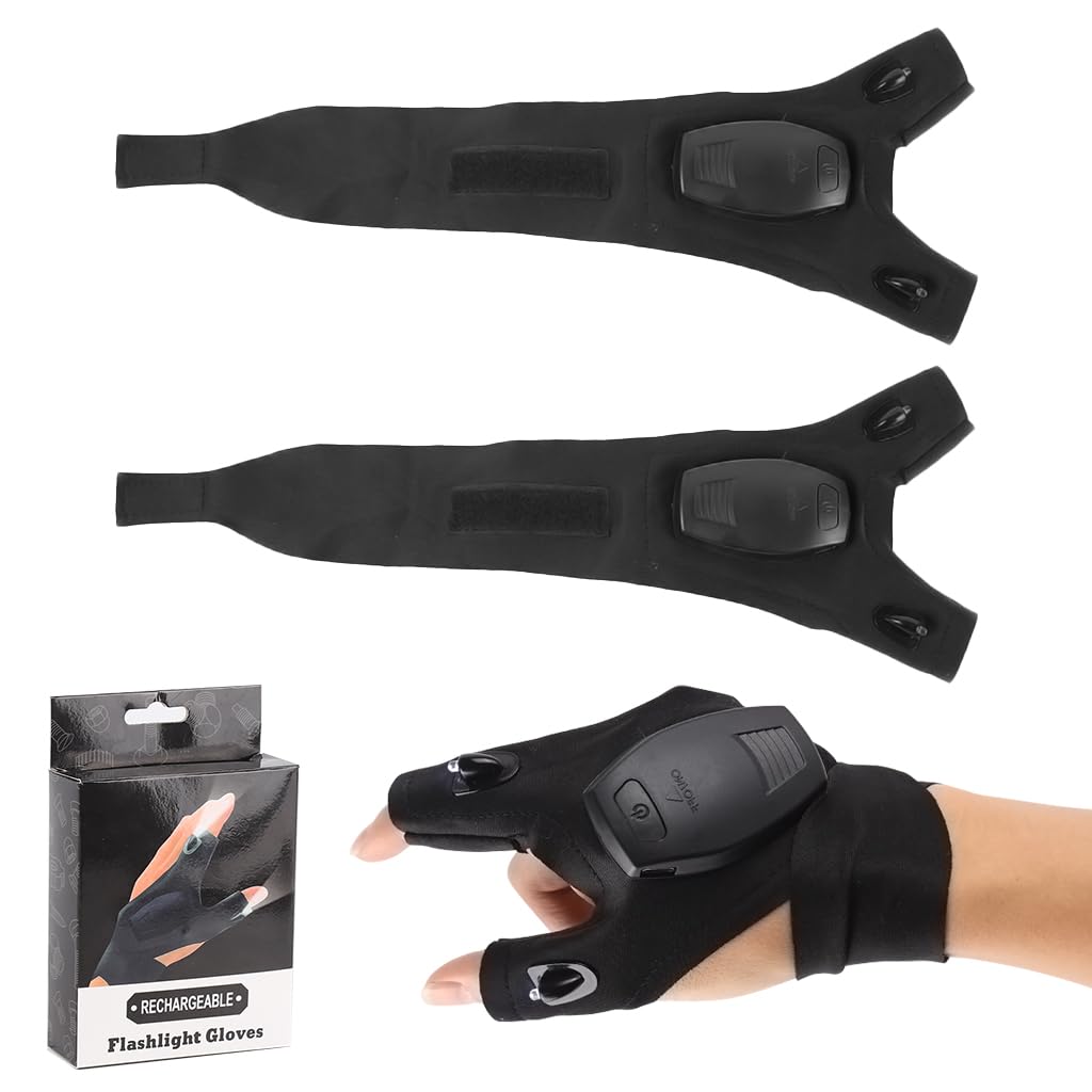 Proberos® 1 Pair LED Lighted Half-Finger Gloves, Fingerless Flashlight Work Gloves with USB Rechargeable LED for Night Repair, Camping, Fishing & Outdoor Use-image-49