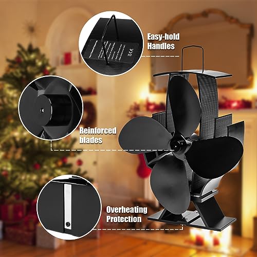 Drcokars Stove Fan, Log Burner Fan, Magnetic Chimney Fan Silent, 4